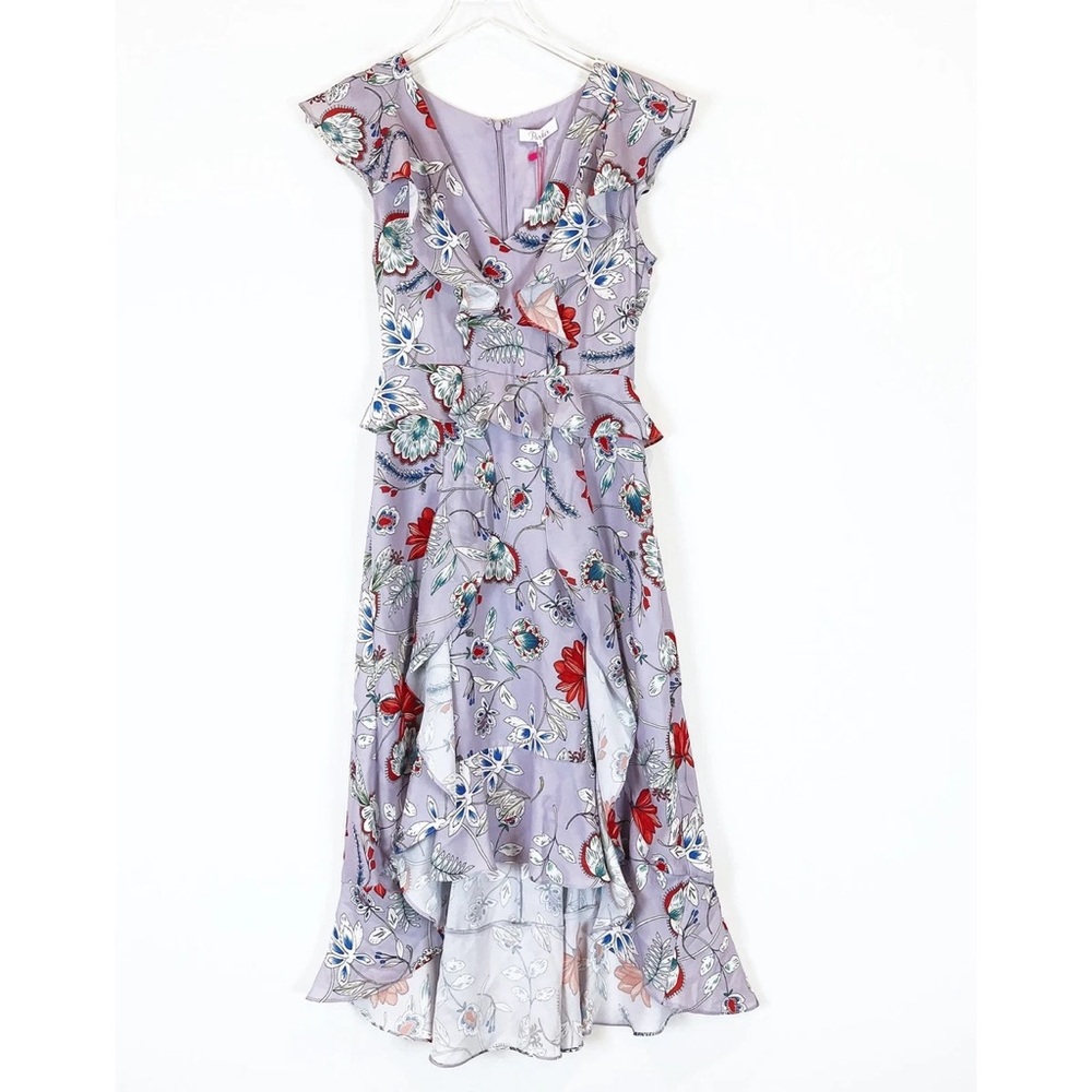 PARKER Lavender Garden Floral Cap Sleeves High Low Hem Spring Dress Size XS